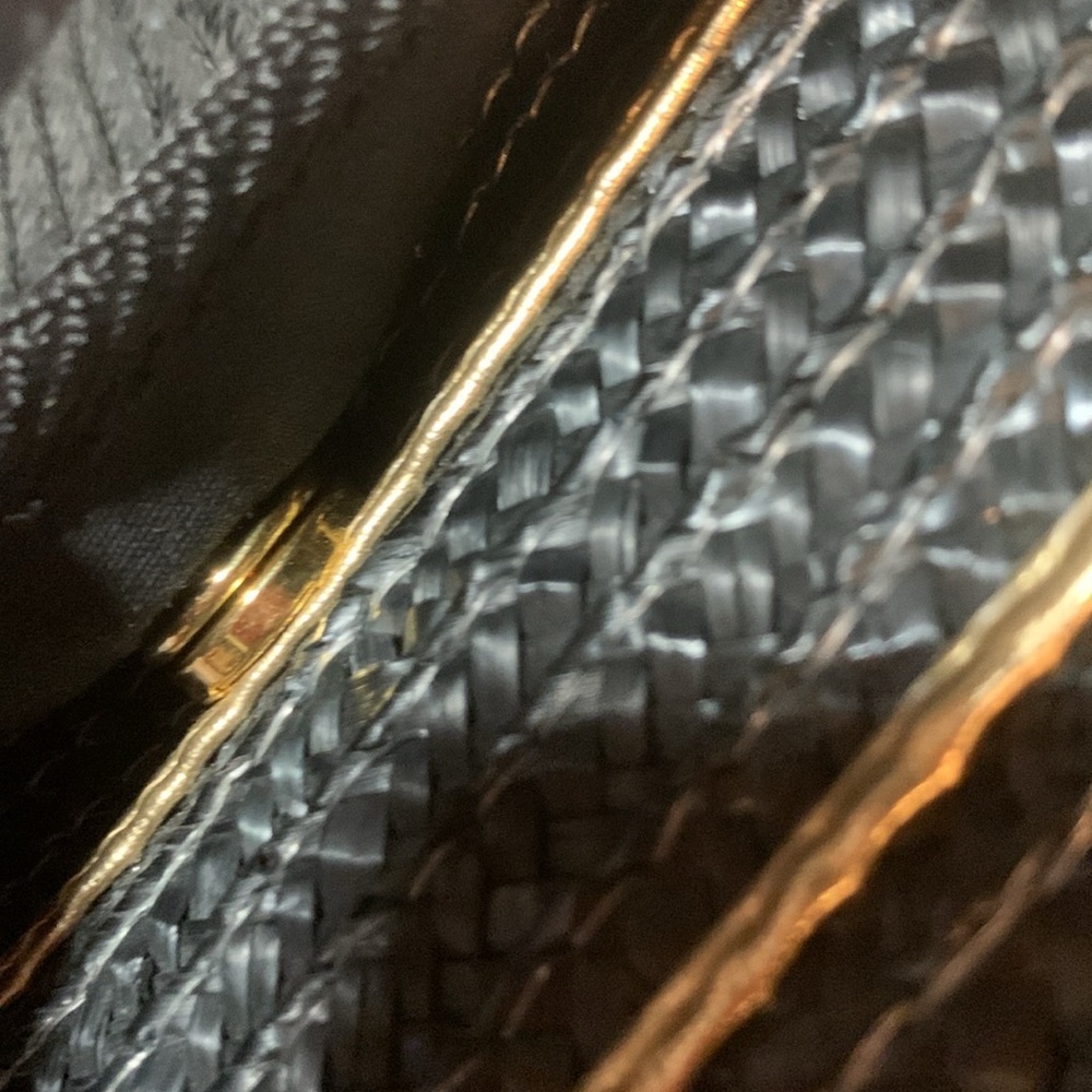 Vintage Black/Gold Woven Straw Bag Purse Pocketbook Coastal Nautical Beach Bag - Picture 11 of 16